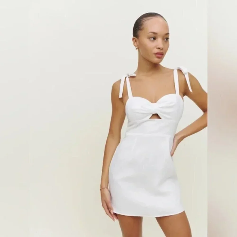 Reformation Pearson Linen Dress White Size 4 NWT - Picture 4 of 11